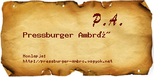 Pressburger Ambró névjegykártya